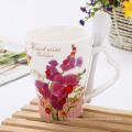 Custom creative flower pattern ceramic mug with spoon